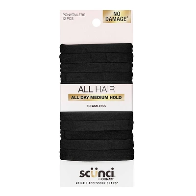 scnci No Damage Super Comfy Hosiery Elastic Hair Tie Ponytailers - Black - All Hair - 12pcs