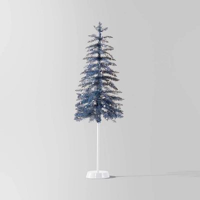 5 Pre-lit Slim Light Navy Tinsel Alpine Fir Artificial Christmas Tree White LED Lights - Wondershop