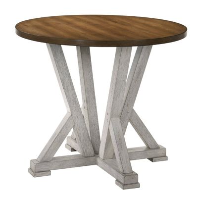 41 Naxti Rustic Round Counter Height Table Light Oak/Antique White - HOMES: Inside + Out: Kitchen Pedestal Base