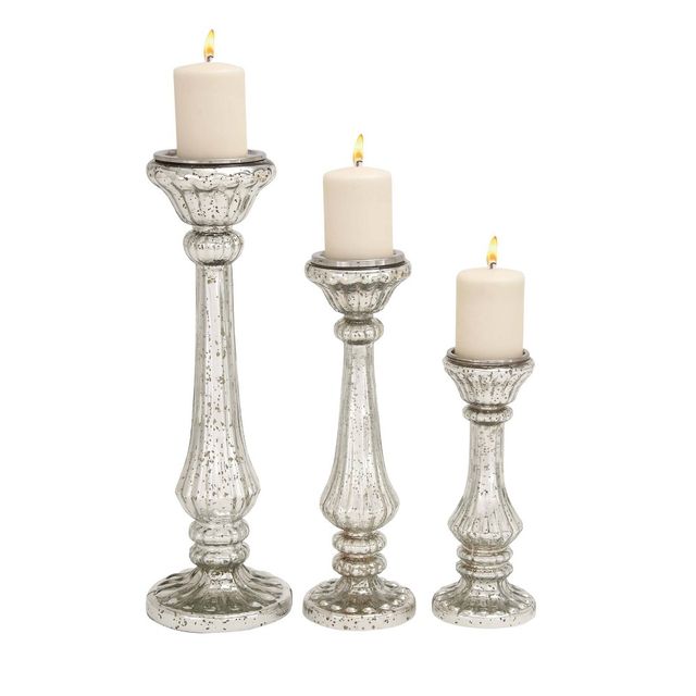 Traditional Pitted Glass Candle Holder Set 3ct - Olivia & May