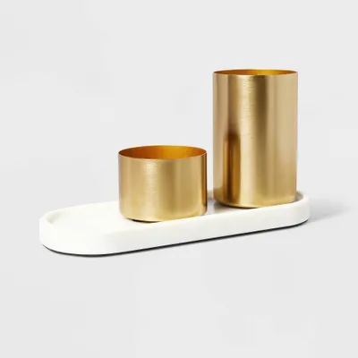 Modular Desk Org Marble Tray and Metal Cups Set - Threshold