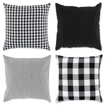 4pk 18x18 Assorted Square Throw Pillow Covers Black/White - Design Imports: Cotton Weave, Machine Washable