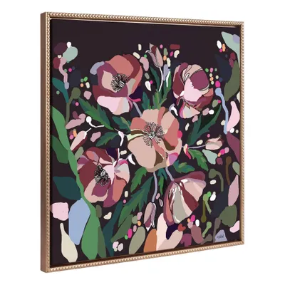 Kate & Laurel All Things Decor  Beaded Flowers Framed Canvas by Inkheart Designs Gold: Vibrant Botanical Wall Art