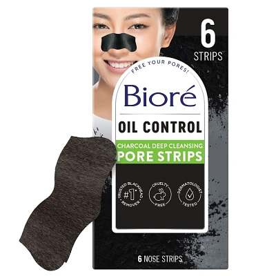 Biore Charcoal Deep Cleansing Blackhead Remover Pore Strips, Nose Strips For Deep Pore Cleansing - 6ct