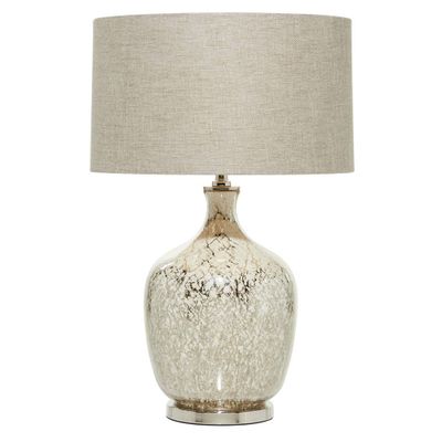 Glam Glass Table Lamp with Faux Mercury Glass Finish Silver - Olivia & May: Linen Shade, E26 Bulb Compatible