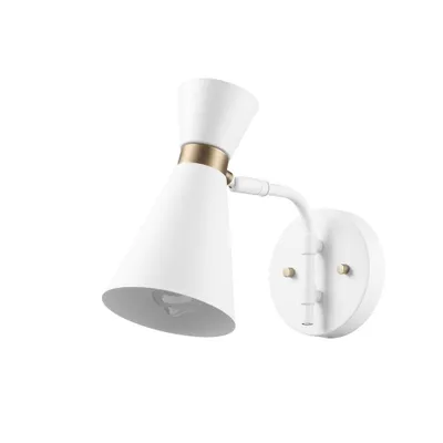 1-Light White Wall Sconce with Matte Brass Accents - Globe Electric: ETL Listed, Metal Shade, Dimmable