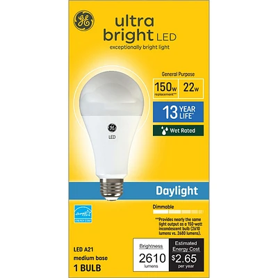 GE 150W Ultra Bright A21 LED Light Bulb Daylight