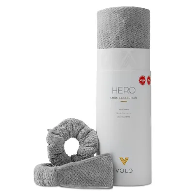 VOLO Beauty Core Collection Hair Towel, Scrunchie and Headband - Luna Gray
