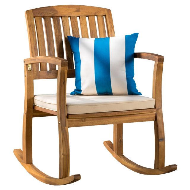 Selma Acacia Rocking Chair with Cushion: Weather-Resistant, Gentle Motion - Christopher Knight Home