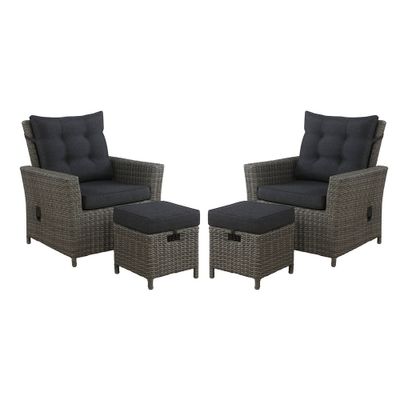 Asti 4pc Wicker Outdoor Set: Reclining Chairs & Ottomans, All-Weather, Rust-Proof - Alaterre Furniture