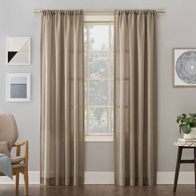 54x63 No. 918 Light Filtering Semi-Sheer Amalfi Rod Pocket Curtain Panel Taupe: Linen Sheer Curtain Panels