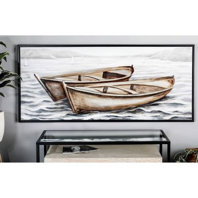 Canvas Sail Boat Framed Wall Art with Black Frame Brown - Olivia & May: Coastal Style, Horizontal Painting