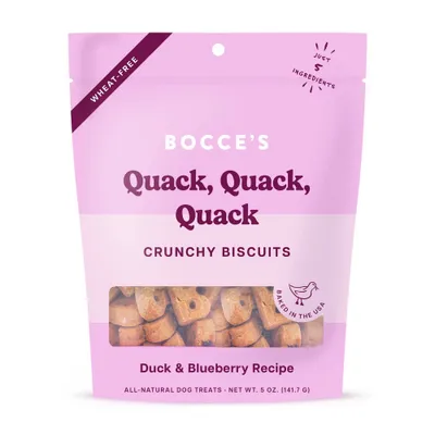 Bocces Bakery Quack, Quack Duck and Blueberry Biscuits Dog Treats - 5oz