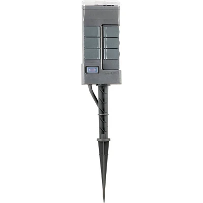 GE Outdoor Digital Stake Timer 6 Grounded Outlet Dusk to Dawn Photocell On/Off 2 Setting 19 Cord: Green Plastic, 1-Year Warranty