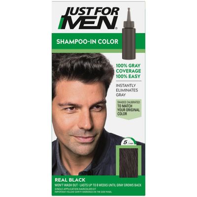 Just For Men Shampoo-In Color Gray Hair Coloring for Men - Real Black - H-55