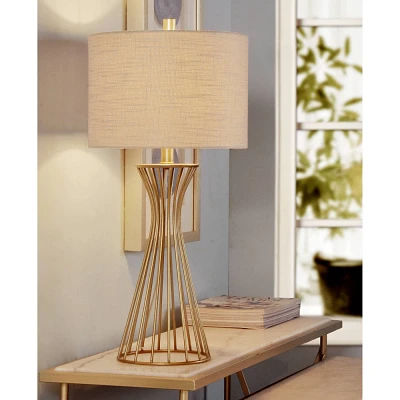 Mcpartland Table Lamp Champagne Gold - StyleCraft: Contemporary Metal Body, Beige Linen Shade, UL Listed