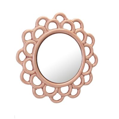 9 Decorative Round Floral Ceramic Wall Hanging Mirror Pink - Stonebriar Collection