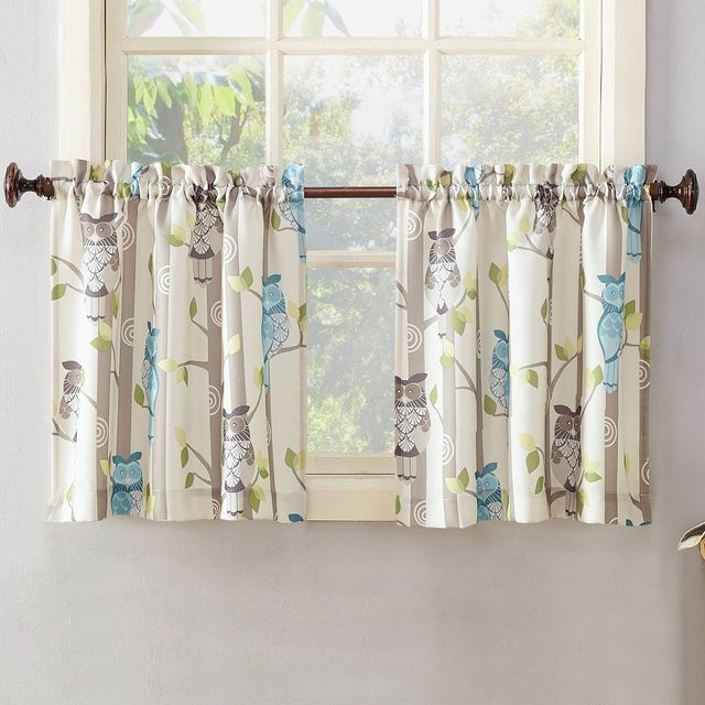 2pk 56x36 Owl Print Curtain Tiers Cream - No. 918