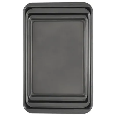 GoodCook Ready Set of 3 Nonstick Sheet Pan Set Dark Gray: Steel Baking Sheet Pans Set, Dishwasher-Safe Bakeware