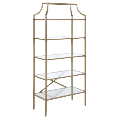 Coaster 70 Serena Modern 5 Tier Tempered Glass Shelves Bookcase Matte Gold