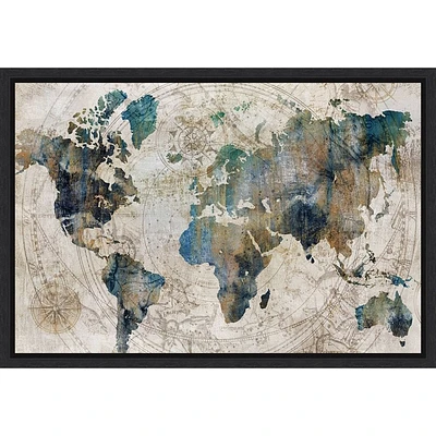 Amanti Art 23x16 Celestial World Map (Blue) by Isabelle Z Framed Canvas Wall Art Print