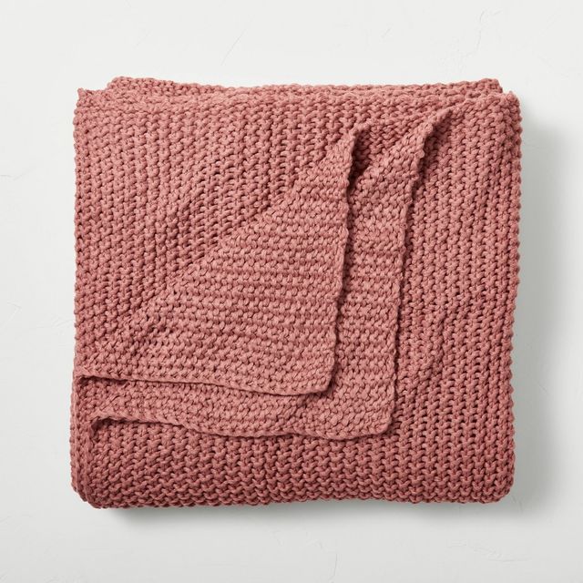 Full/Queen Chunky Knit Bed Blanket Rose - Casaluna: Acrylic Sweater Knit, Machine Washable, No Style Assigned