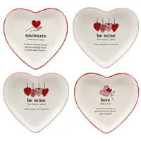 Certified International Set of 4 Valentines Day Heart Shaped Tid Bit Dining Plates