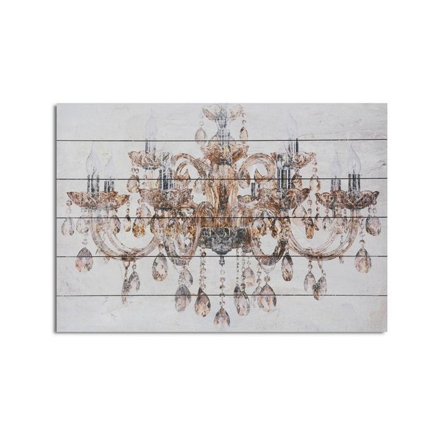 18 x 26 Vintage Chandelier Print on Planked Wood Wall Sign Panel Gold - Gallery 57: Modern Decor for Home & Office