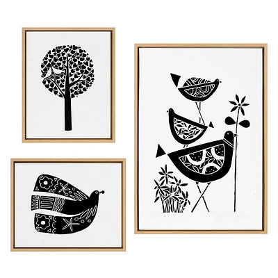 Kate & Laurel All Things Decor (Set of 3) Sylvie Trio Linocut Love Tree and Over the Cloud by Giuliana Lazzerini: Framed Canvas Art