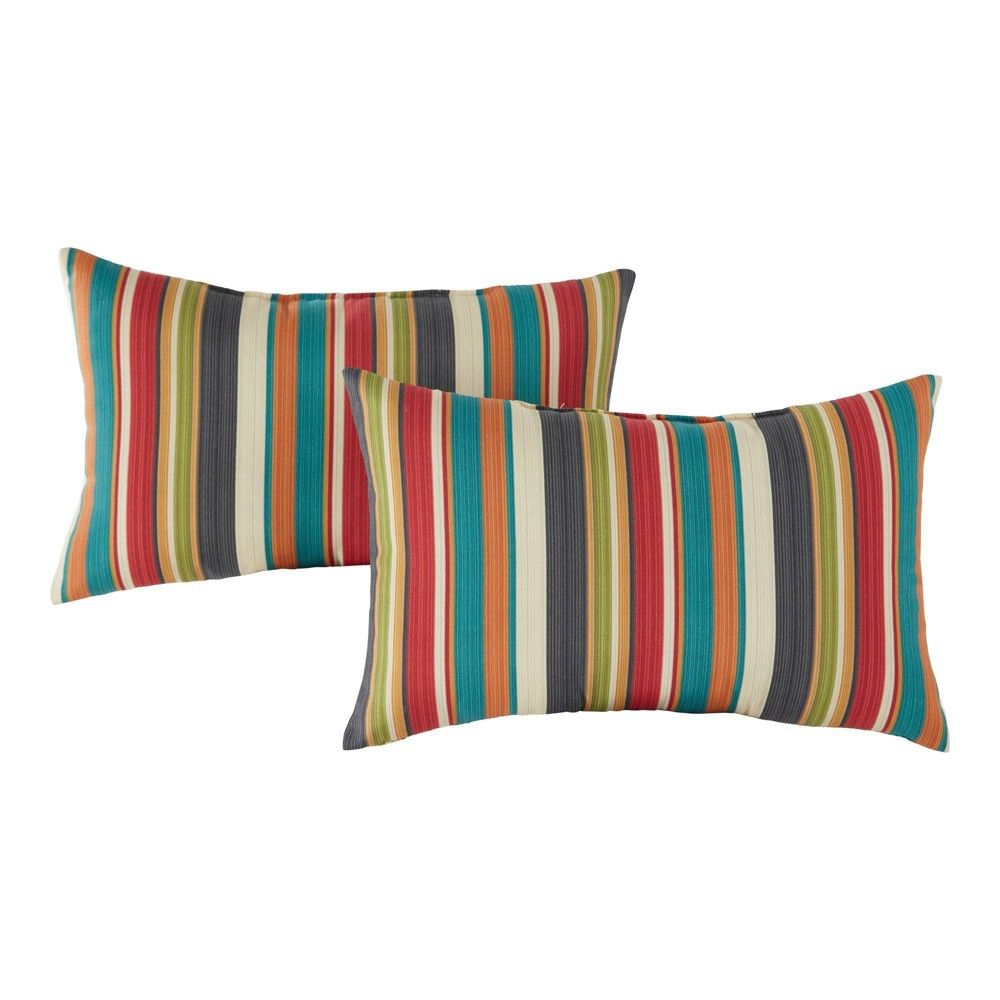 Kensington Garden 2pc 19x12 Multi-Stripe Rectangular Outdoor Lumbar Pillows : Weather-Resistant, Reversible Patio Accents