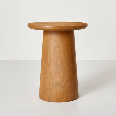 Wooden Round Pedestal Accent Side Table