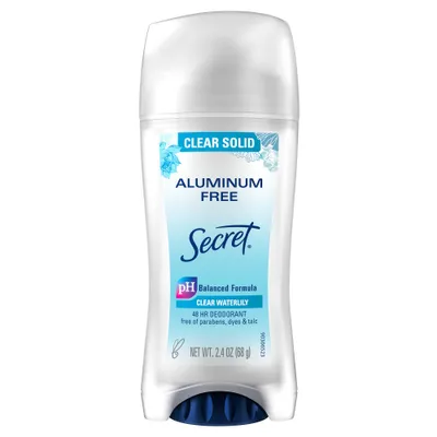 Secret Womens Aluminum-Free Clear Solid Deodorant - Waterlily - Floral Scent - 2.4oz