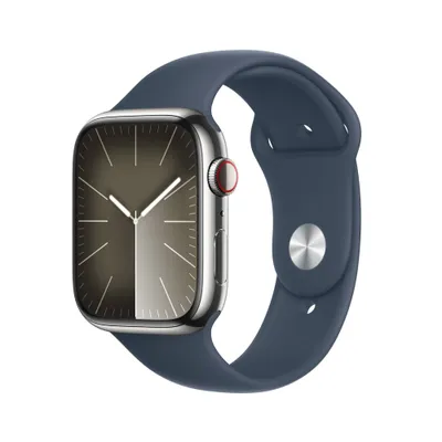 Apple Watch Series 9 GPS + Cellular (2024) 41mm Silver Stainless Steel Case with Storm Blue Sport Band