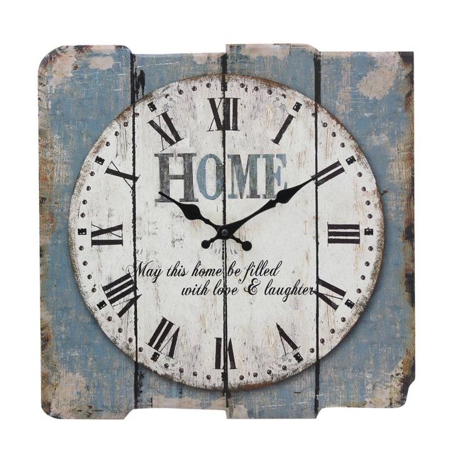 15.7 x 15.7 Decorative Farmhouse Wooden Wall Clock Blue/White - Stonebriar Collection: MDF Square Analog Indoor Timepiece