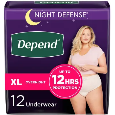 Depend Night Defense Adult Incontinence Underwear for Women - Overnight Absorbency - XL - Blush - 12ct