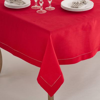 Tablecloth with Hemstitch Border Design Red - Saro Lifestyle