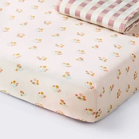 Fitted Jersey Crib Sheet - Floral Gingham Pink - Cloud Island