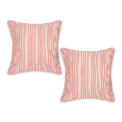 2pc 18x18 Coral Chambray Striped Recycled Cotton Square Throw Cover - Design Imports