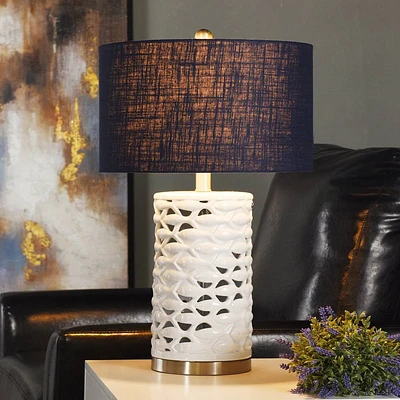 School of Fish Cylindrical Table Lamp White - StyleCraft: Nautical Accent, No Assembly Required