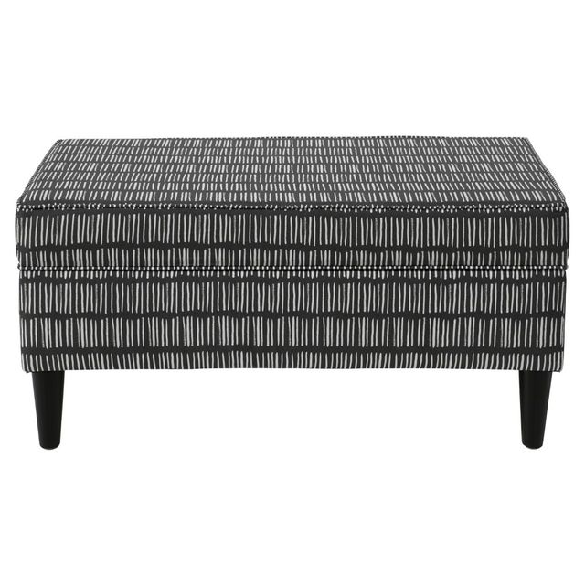 Skyline Furniture Billie Storage Bench - Dash Ink Sma: Upholstered Rectangular Ottoman, Pine Frame, Geometric Pattern