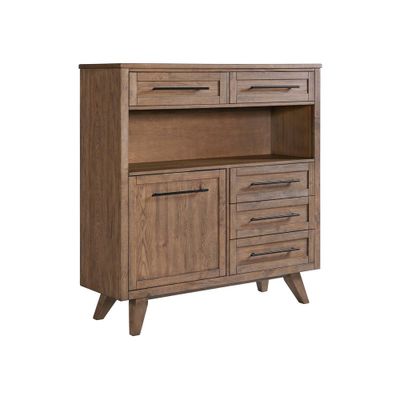 Oslo Server Weathered Chestnut - Intercon: Oak Veneer, Bronze Nail Accents, 5 Drawers, 3 Shelves