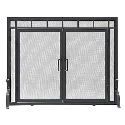 Achla Designs 39Sidelight Classic Wrought Iron Fireplace Screen Matte Black