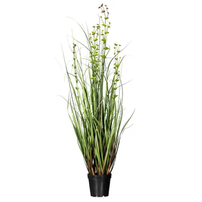 Vickerman Artificial Eucalyptus Grass Potted 36: Indoor PVC Faux Flora in Plastic Pot, Sheltered Outdoor Use