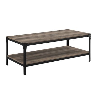 Saracina Home Benny Urban Industrial Angle Iron Coffee Table  : Rustic Style, Fixed & Open Shelves, Metal Frame