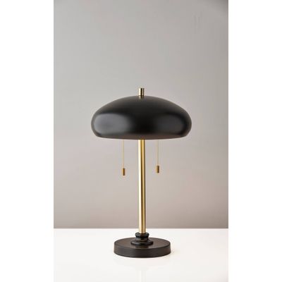 Adesso Cap Table Lamp Black: Modern Metal Dome Shade, ETL Listed, 2-Way Pull Chain, No Assembly Required