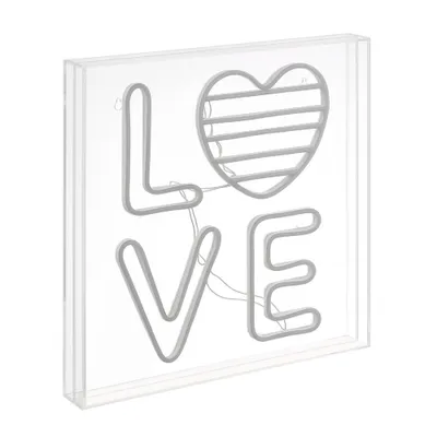 JONATHAN Y 15 Love Square Contemporary Glam Acrylic Box USB Operated LED Neon Light White/Rainbow: Heart Neon Lamp, Love LED Sign