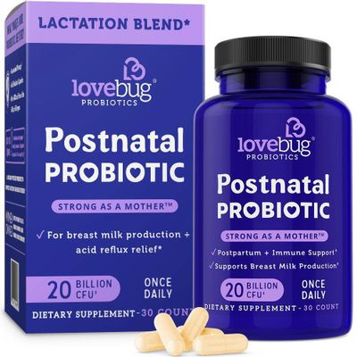 LoveBug Probiotics Postnatal Probiotic for Breast Milk Production and Acid Reflux Relief - 30ct