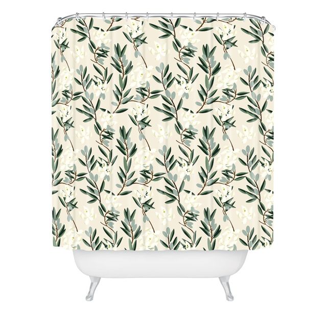 Olive Bloom Shower Curtain Green - Deny Designs: Botanical Pattern, Microfiber, Easy Care, Ring Top