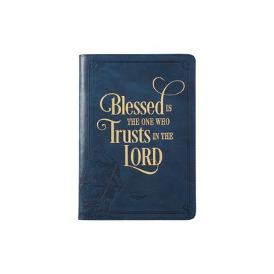 Christian Art Gifts Classic Journal Blessed Is the One Who Trusts Jer. 17:7 Inspirational Scripture Notebook, Ribbon Marker, Blue Faux Leather