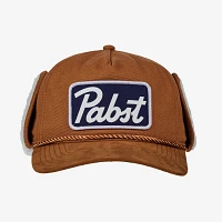 Pabst Blue Ribbon Beer Shearling Hat With Ear Flaps - Tan